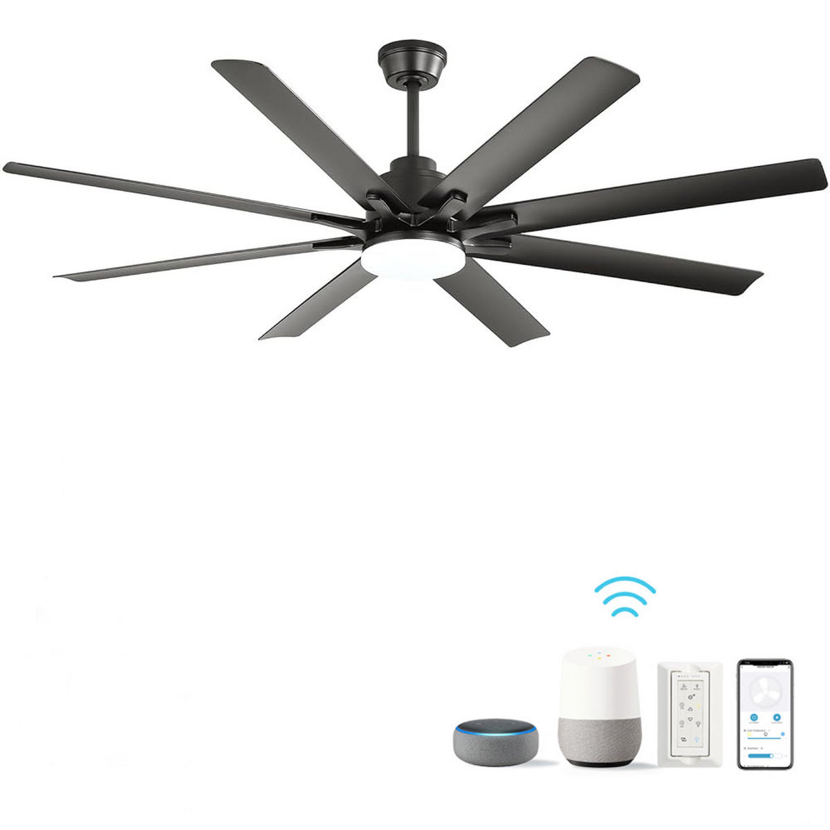 DECKENVENTILATOR DE-16311 66 Zoll Smart mit App-Steuerung & LED - Schwarz, Kunststoff (167.64/167.64/35.56cm) - ComfortXL