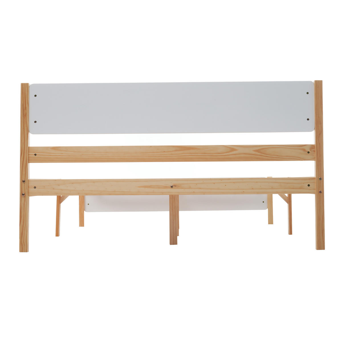 DOPPELBETT aus Kiefer und MDF 140x200 cm Weiß/Natur mit Lattenrost und stabilen Mittelfüßen - Naturfarben, Holz (140/200cm) - Modfu