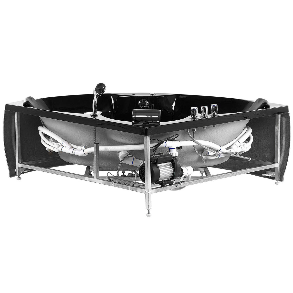 WHIRLPOOL-BADEWANNE mit LED 150x205x56 cm schwarz Senado - Schwarz, Kunststoff (150/56/205cm) - Beliani