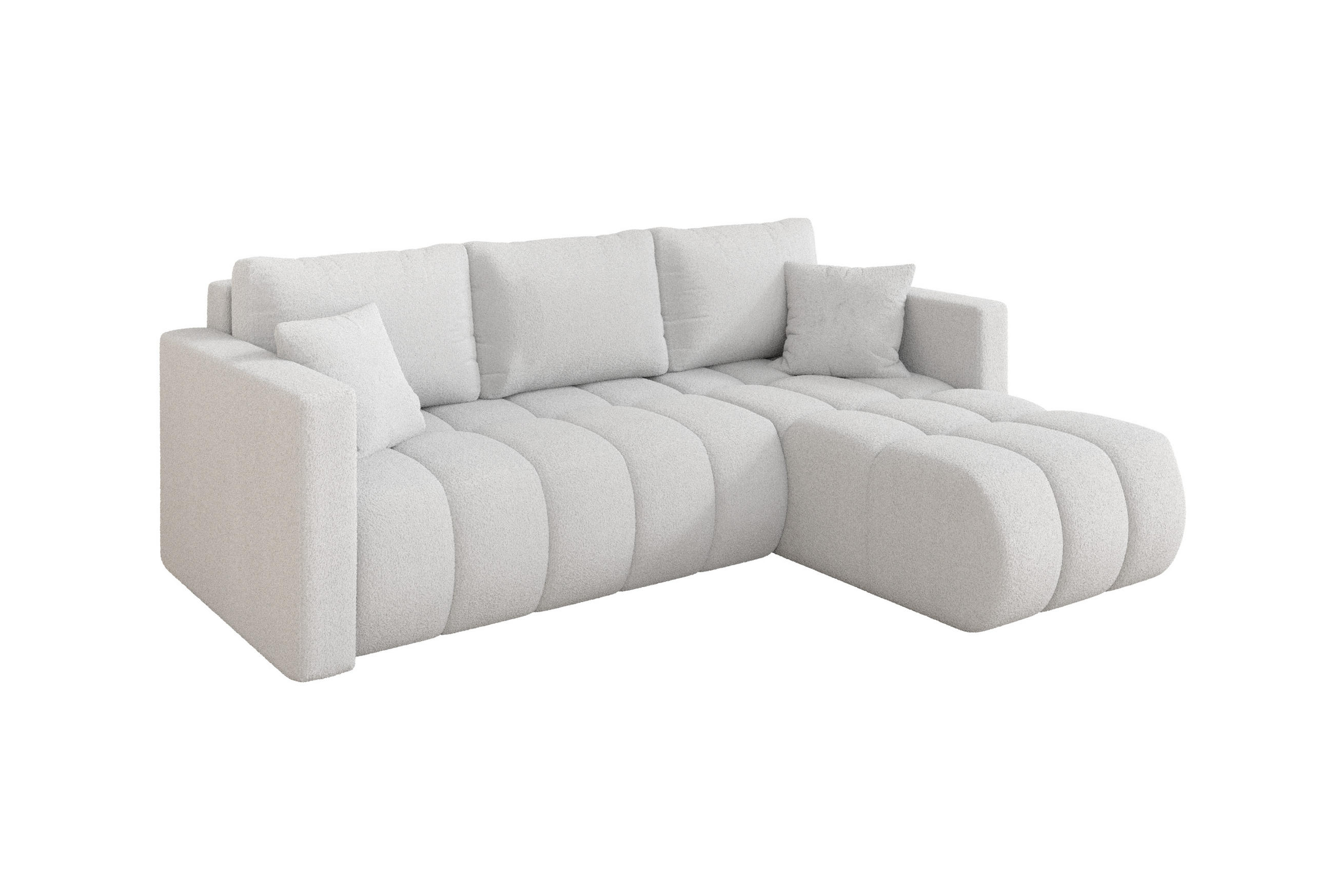 ECKSOFA mit Schlaffunktion Ottomane Rechts GARD-L 226x146x85 Weiß Bouclé - Schwarz/Weiß, Holzwerkstoff/Kunststoff (226/146cm) - ALTDECOR