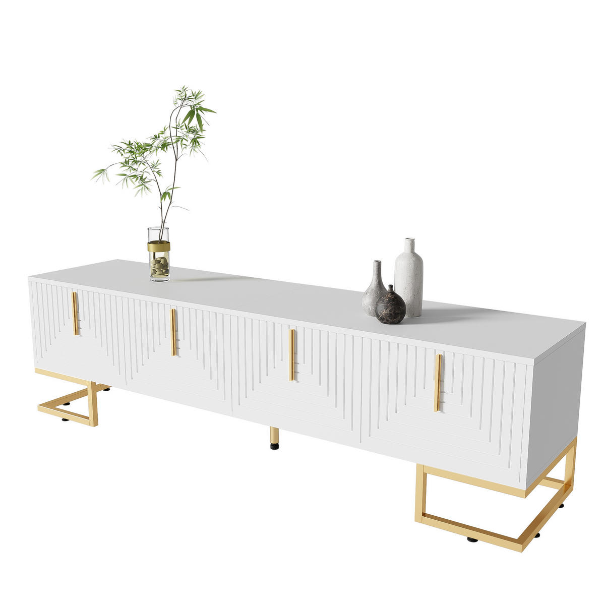 TV-SCHRANK 200/35/60 cm hochglänzend Weiß MDF mit LED-Beleuchtung und Glasoberfläche - Weiß, Holzwerkstoff (200/60/35cm) - OKWISH