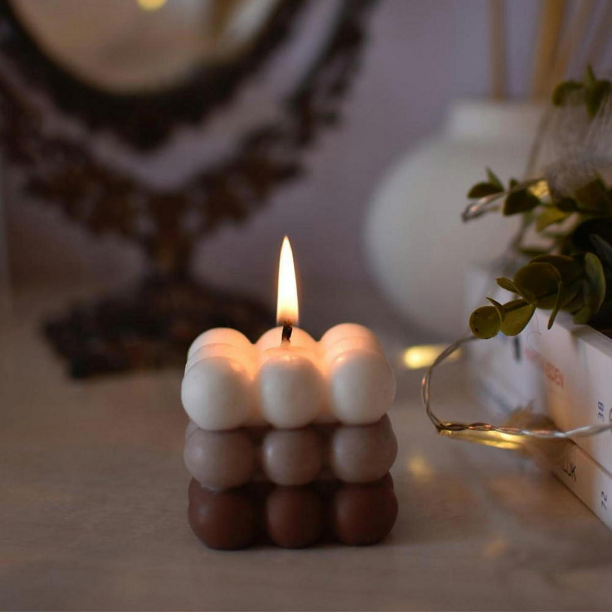 DUFTKERZEN Set 2 Stück Bubble Candle Lila und Bernstein Sojawachs - Multicolor, Paraffin (6cm)