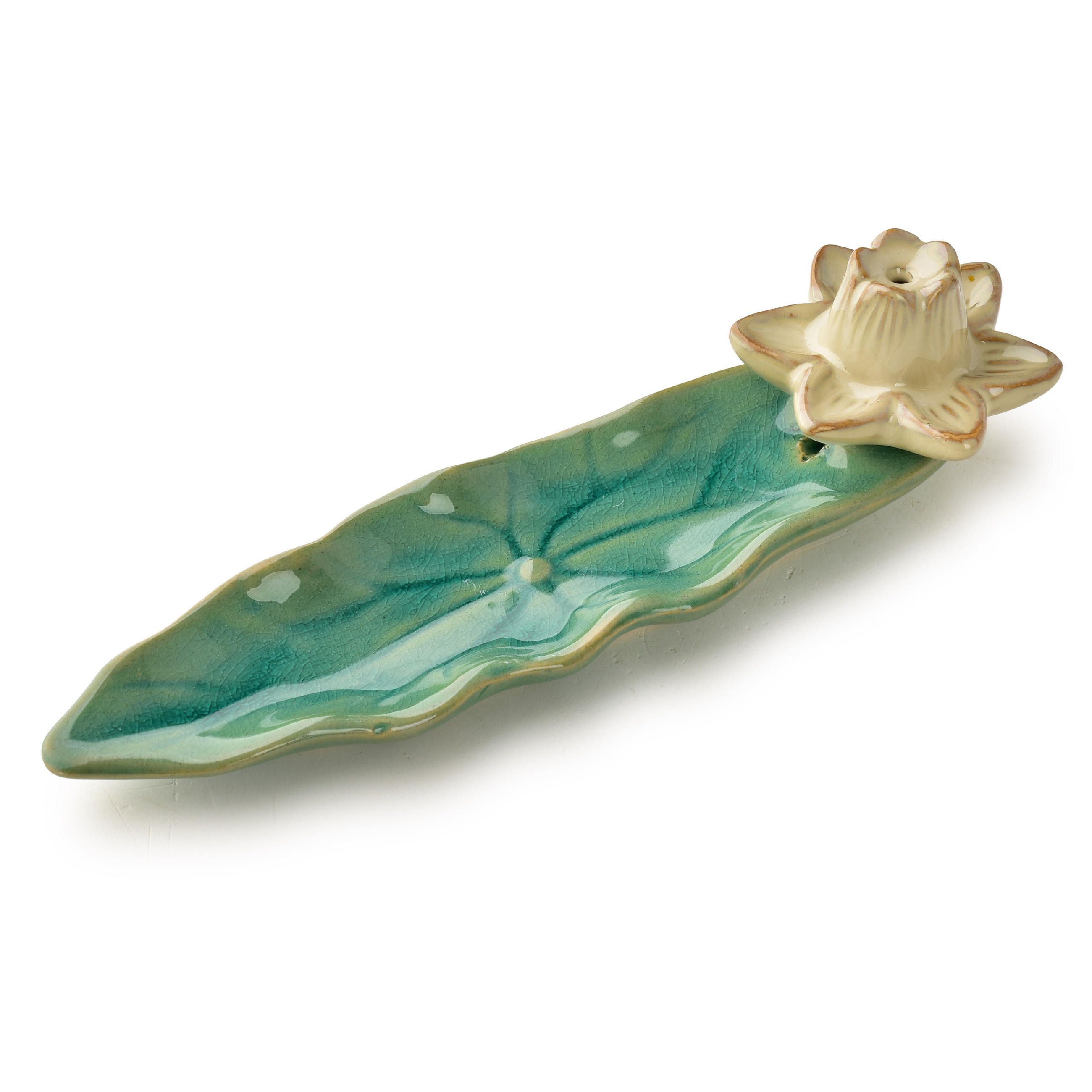 RÄUCHERSTÄBCHENHALTER Lotus 1 Stk Grün-Creme 21x6x6cm Keramik - Creme/Grün, Keramik (5.5/5.5/21.5cm) - Mondex