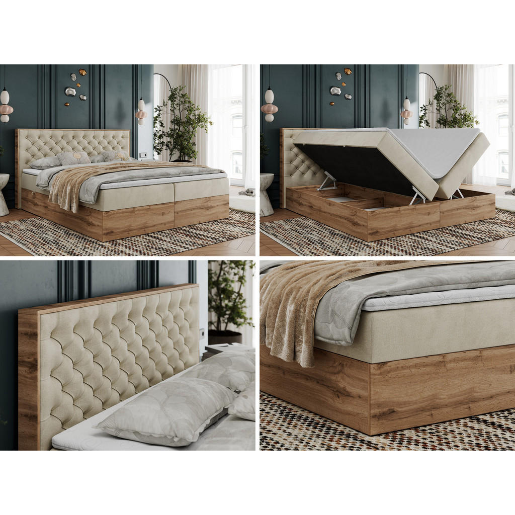 Thumbnail - MKS Boxbett, Beige, Textil, 2-Sitzer, H3, 7-Zonen, Rechteckig, 160x200 cm, Schlafzimmer, Betten, Boxspringbetten