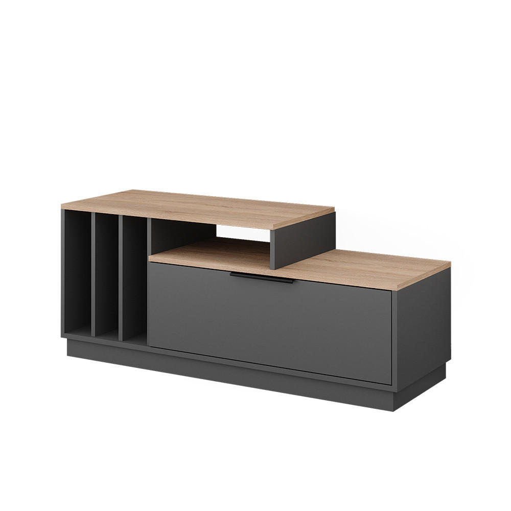 LOWBOARD Betti Anthrazit/Sonoma 120 x 49.9 cm mit 1 Tür - Anthrazit/Sonoma Eiche, Holzwerkstoff (120/49.9/40cm) - Vicco