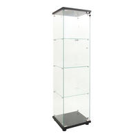 VITRINE mit LED Beleuchtung - Glaskvitrine mit 4 Ebenen und 1 Glastür - für Wohnzimmer und Büro - Schwarz - Schwarz, Glas (42.5/163.5/36.5cm) - DELFA