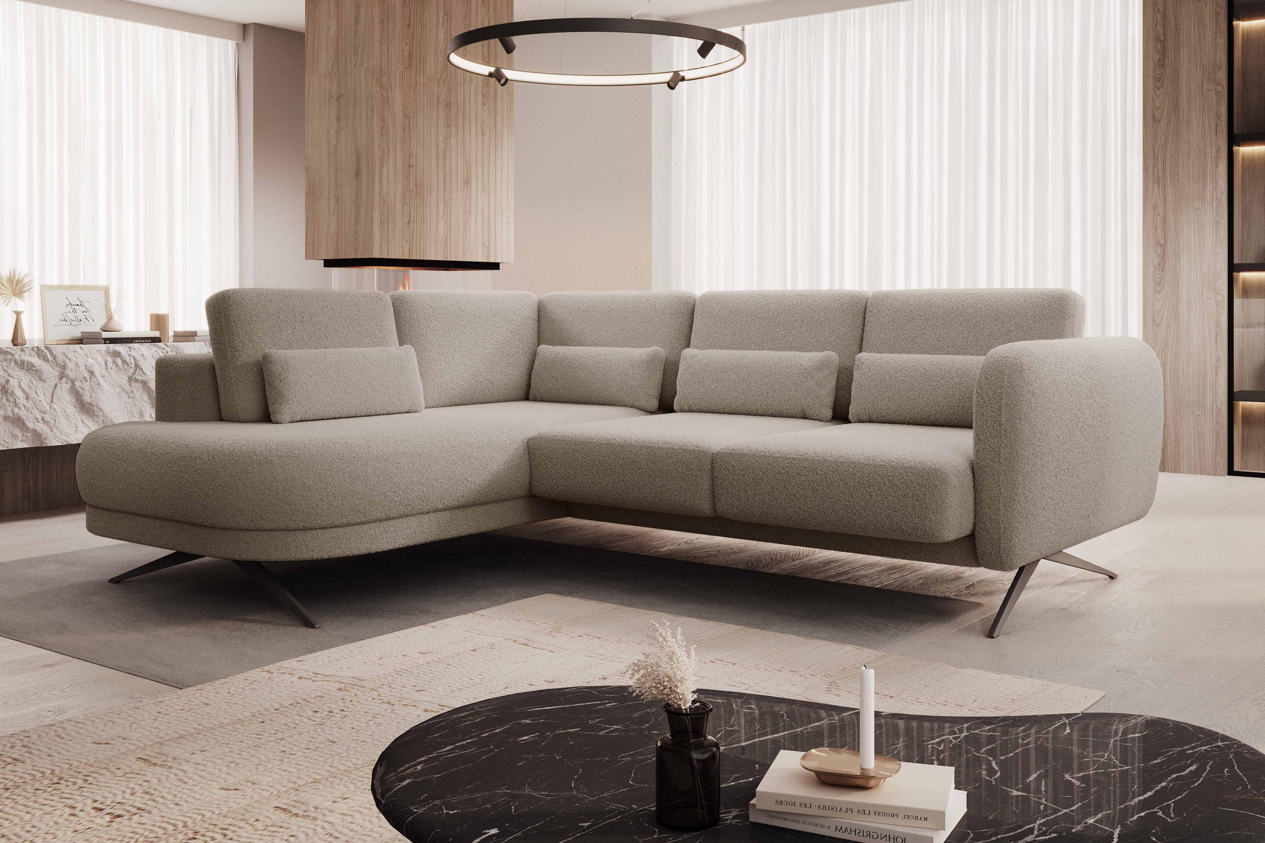 ECKSOFA ILUSIO L 250x205cm, Schlaffunktion, Grau, Links - Grau, Holz/Textil (205/248cm) - DomoHome