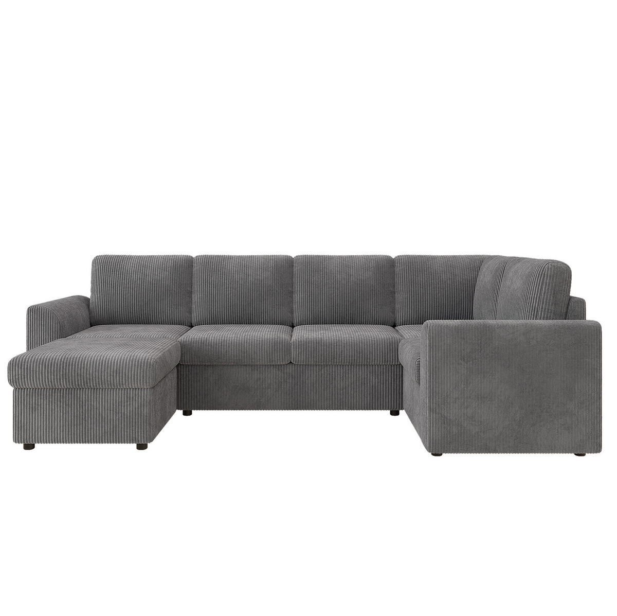 ECKSOFA 282/153/85 cm grau aus Cord mit Schlaffunktion und Hocker - Grau, Textil (153/282cm) - OKWISH