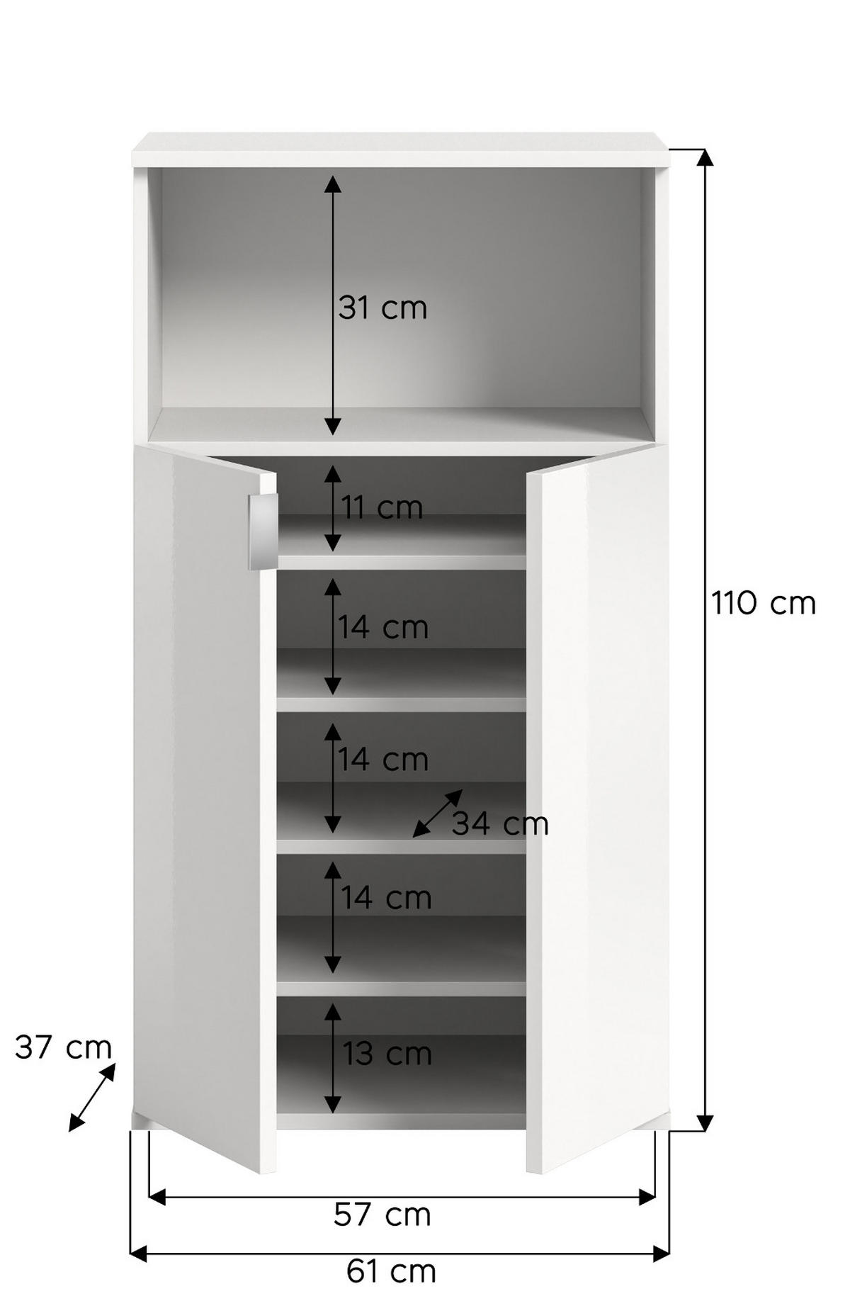 KOMMODE weiß Hochglanz 61 x 110 cm, Mehrzweckkommode mit 5 Fächern - Chromfarben/Weiß Hochglanz, Holzwerkstoff/Kunststoff (61/110/37cm) - Inn.Furn