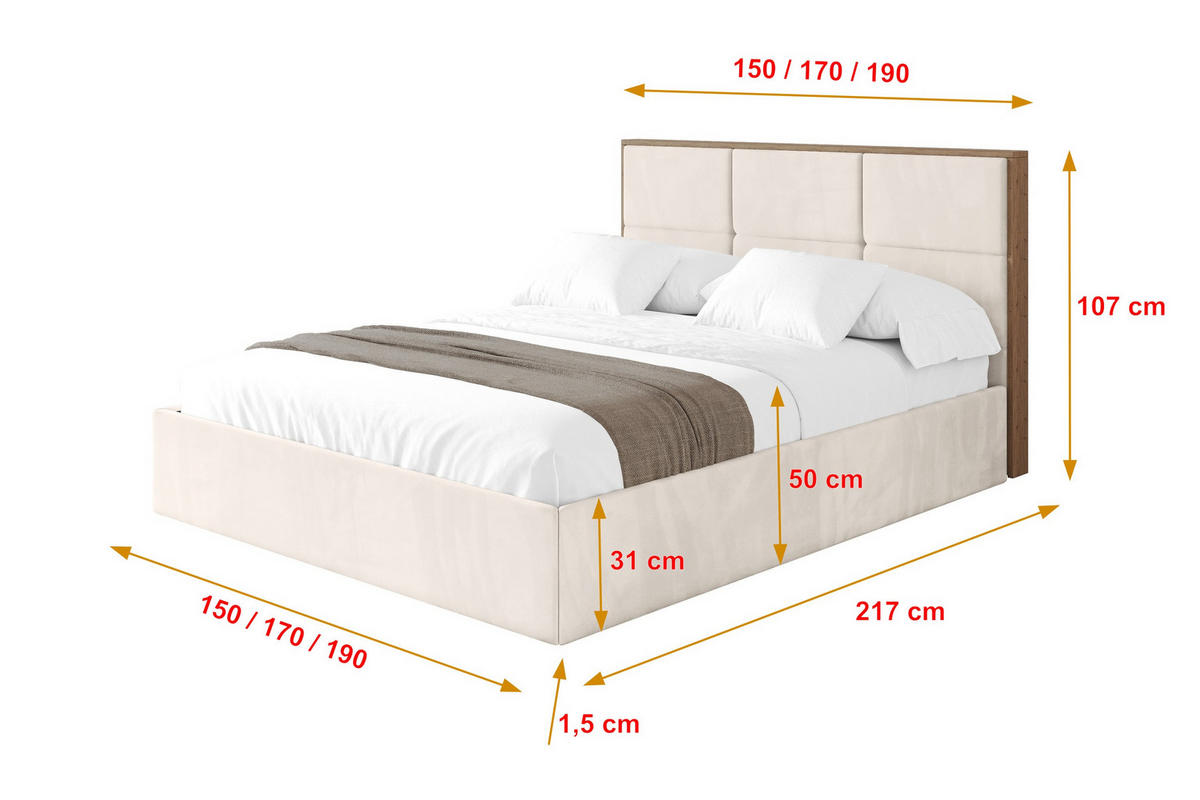 POLSTERBETT mit Bettkasten und Lattenrost, Bett mit Matratze H3/H4 - LILA 140x200 Beige - Greige, Holzwerkstoff/Textil (140/200cm) - ALTDECOR