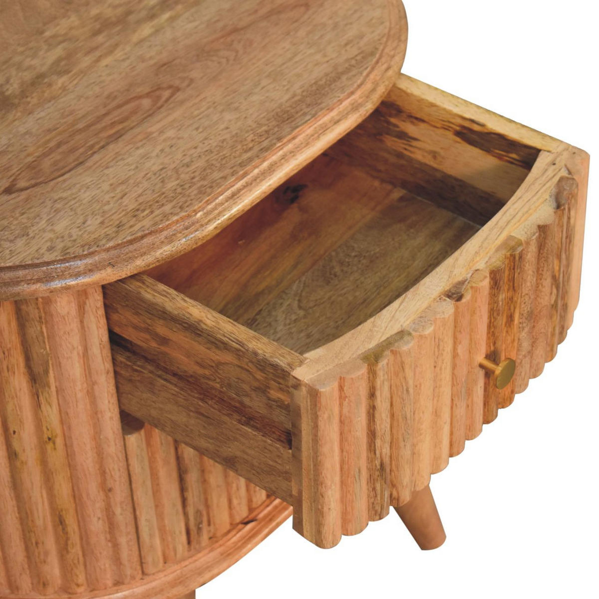 NACHTTISCH Soba mit 2 Schubladen, Nordische Beine, Beige - Beige/Messingfarben, Mangoholz/Holz (48/50/35cm) - Artisan Furniture