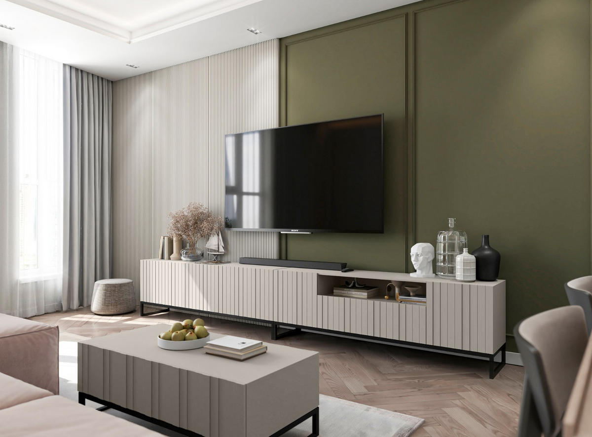 TV-SCHRANK Elpis2 Kaschmir Matt mit Metallrahmen Glamour 150 cm - Kaschmir, Holzwerkstoff (150/51.5/36.5cm) - Meble Lindner