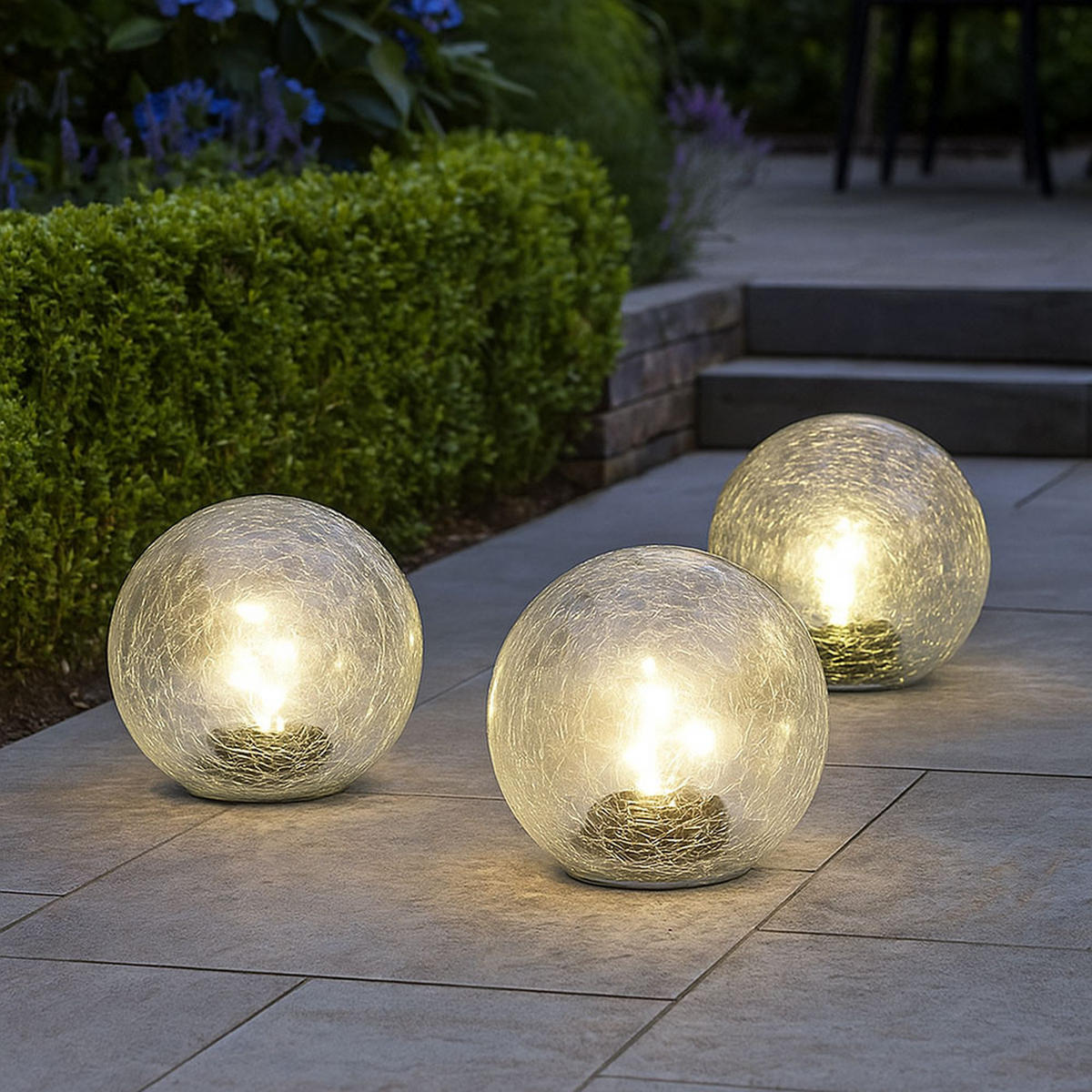 LED AUSSENLEUCHTE Solarkugel Klar Glas 3er Set - Klar, Glas (15/15/15cm)