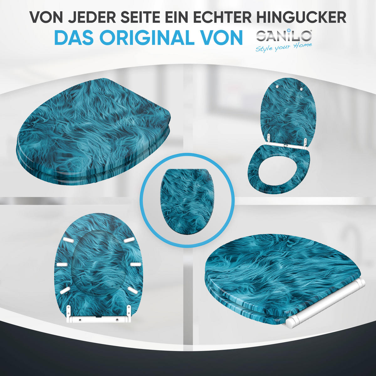 WC-SITZ mit Absenkautomatik & Top Fix Fluffy - Blau, Holzwerkstoff (37.7/5.5/48cm) - Sanilo