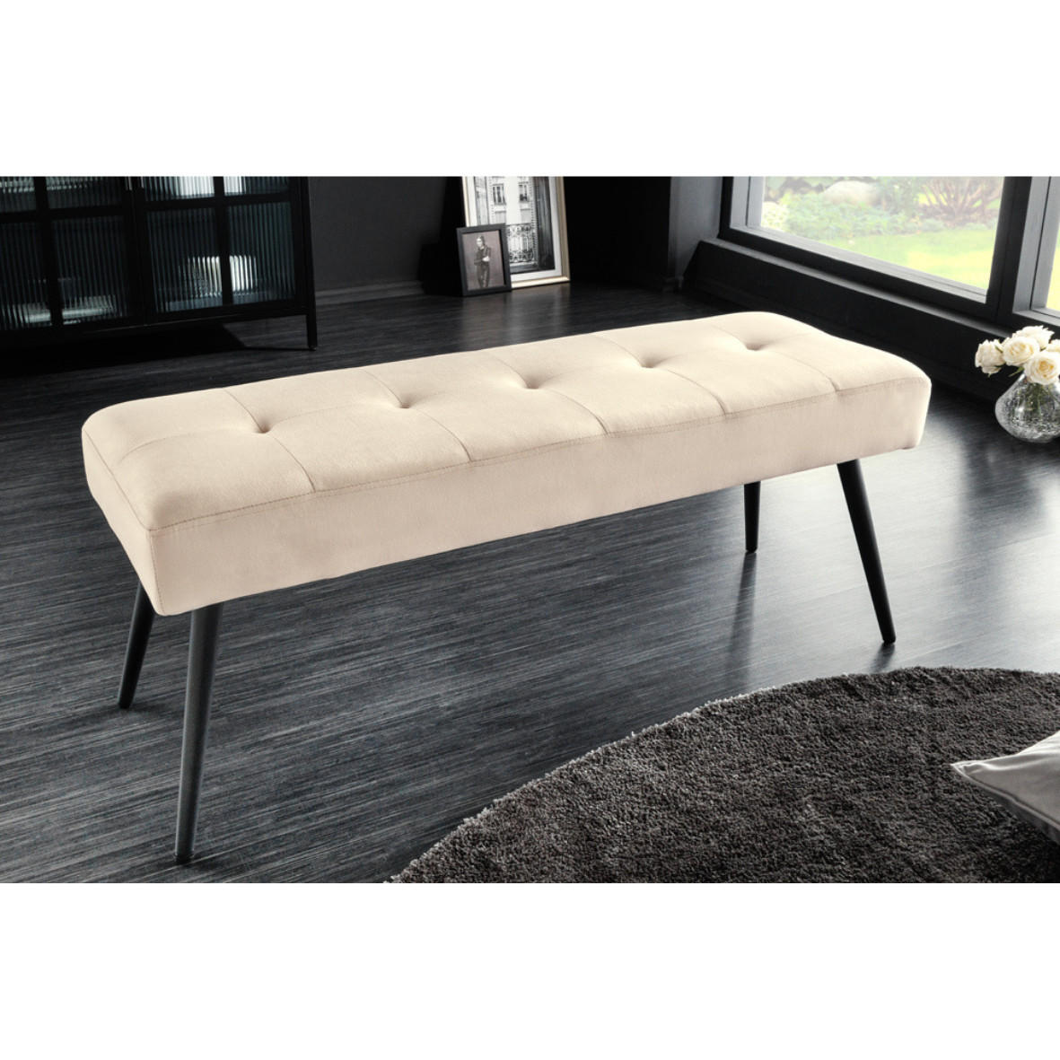 SITZBANK BOUTIQUE Samt Champagner, Schwarze 100 cm - Champagner/Creme, Textil (100/45/35cm) - riess-ambiente