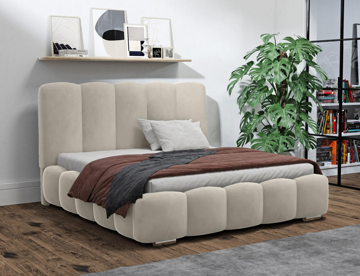 DOPPELBETT mit bettkasten Leytron 180x200 cm, Beige - Beige, Textil (180/200cm) - Fedve