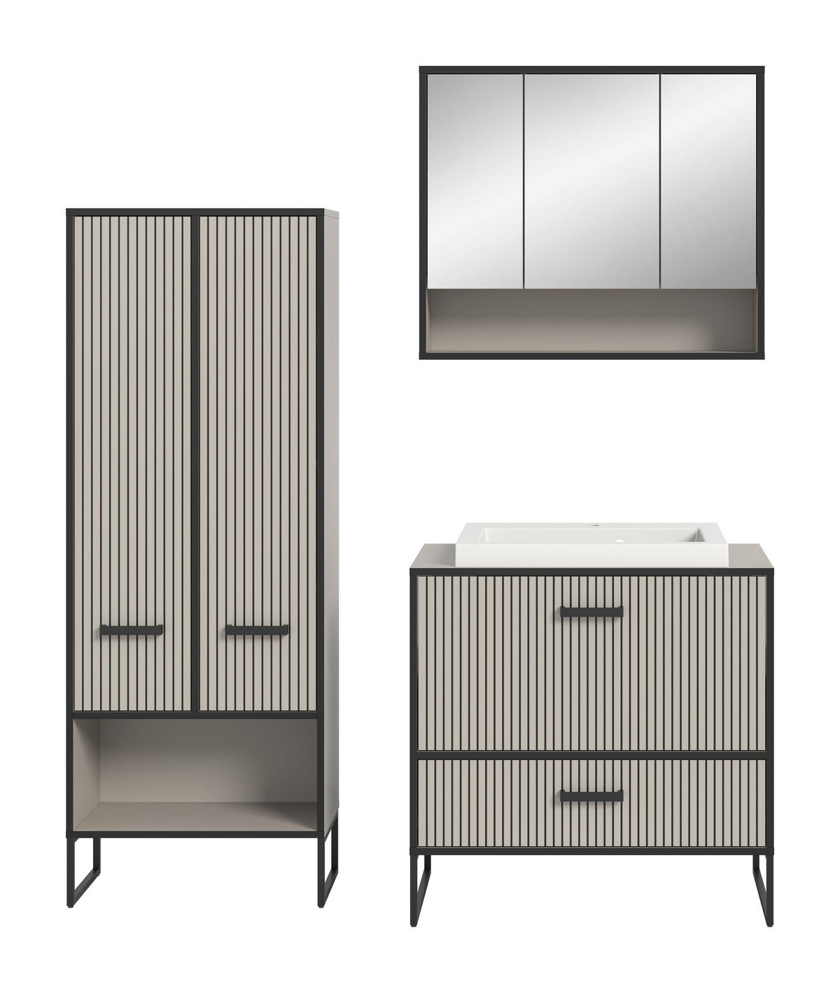 BADKOMBINATION 3tlg. Bagno Bad in Kaschmir Nachbildung und schwarz B/H/T: 154x192x48 cm - Kaschmir, Holzwerkstoff (154/192/48cm)