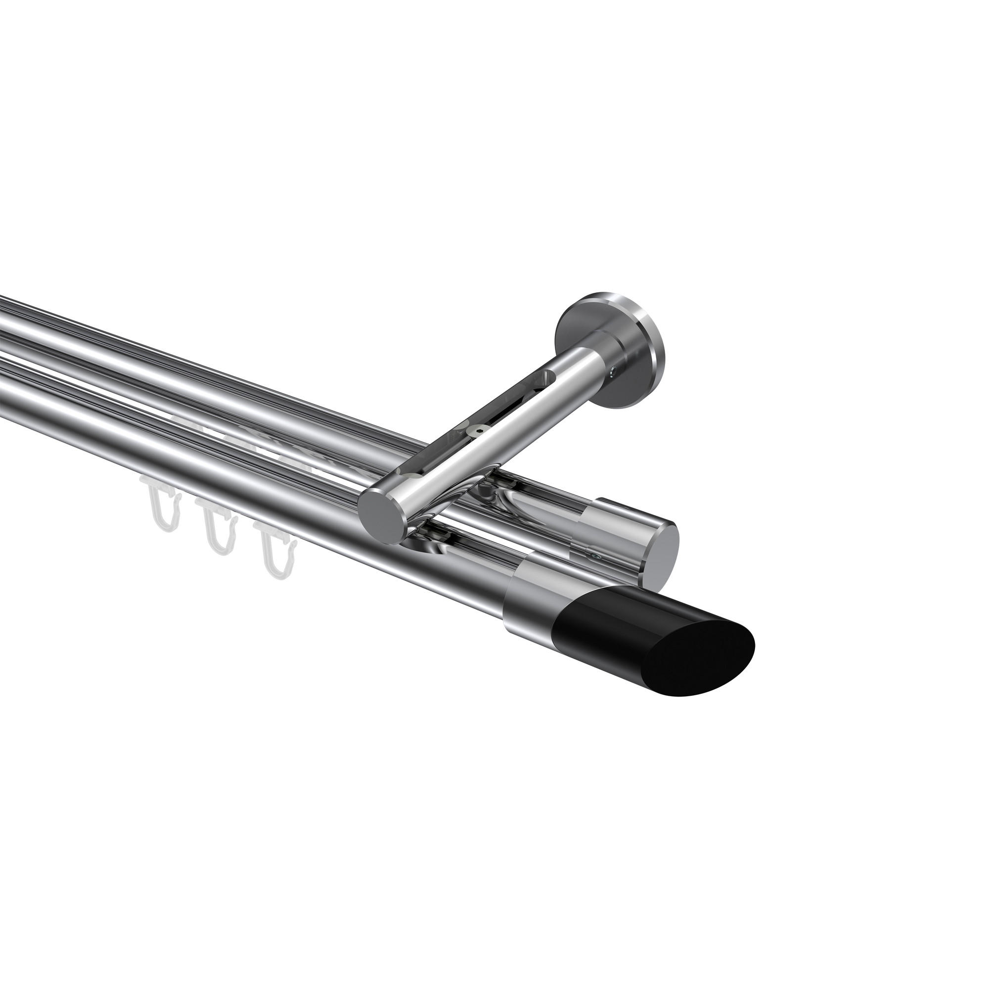 INNENLAUF-GARDINENSTANGEN-SET Siteno Verano 600 cm (geteilt in 3 x 200 cm), 2-läufig, 20 mm Ø Chrom - Chromfarben/Schwarz, Metall (600cm) - INTERDECO