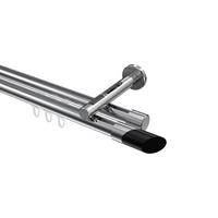 INNENLAUF-GARDINENSTANGEN-SET Siteno Verano 140 cm, 2-läufig, 20 mm Ø Chrom - Chromfarben/Schwarz, Metall (140cm) - INTERDECO