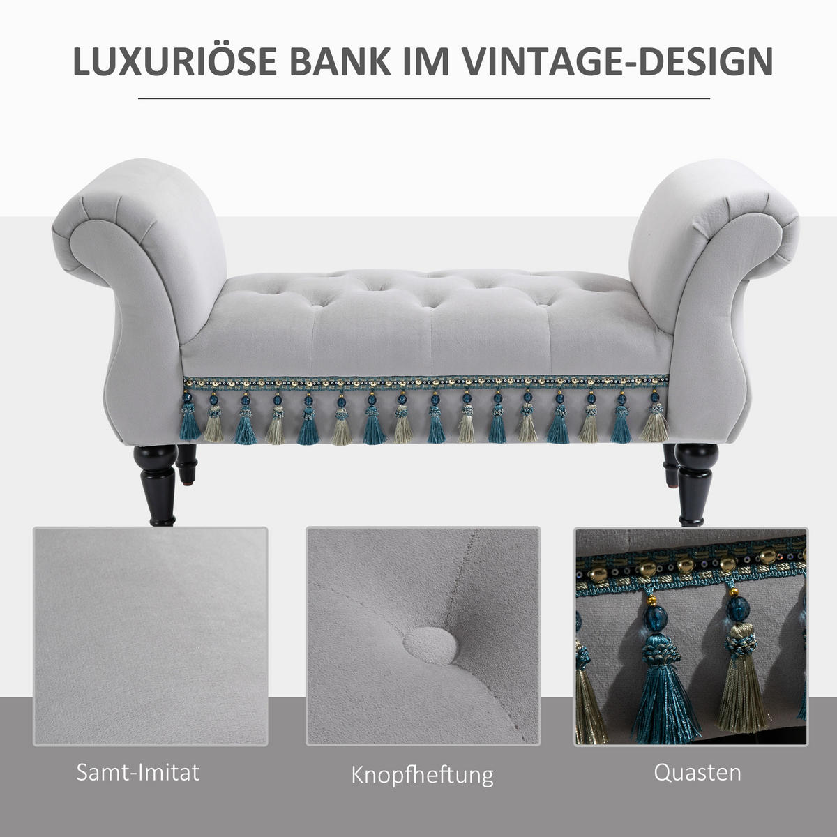 LUXUS Sitzbank Polsterbank Hockerbank Kautschuk Polyester Grau - Hellgrau, Kunststoff (40/58/117cm) - HOMCOM