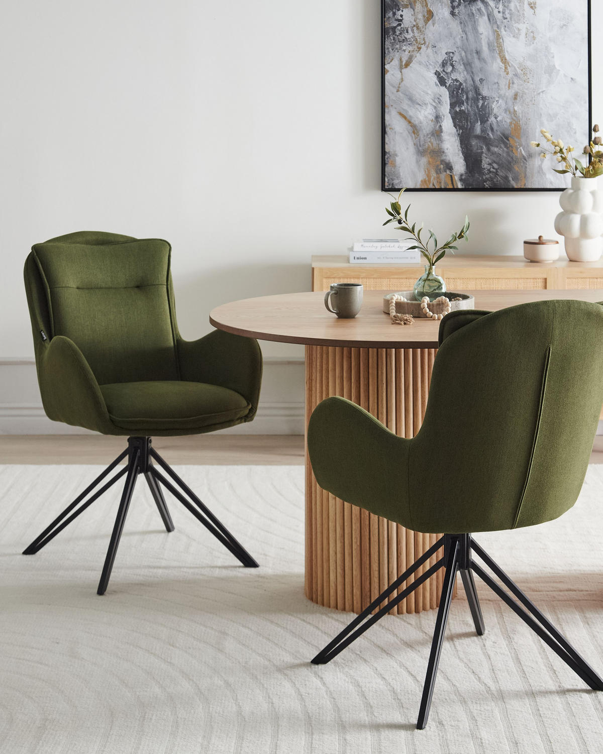 ESSZIMMERSTUHL 2er-Set Dunkelgrün Avelar - Dunkelgrün/Schwarz, Textil (62/92/63cm) - Beliani