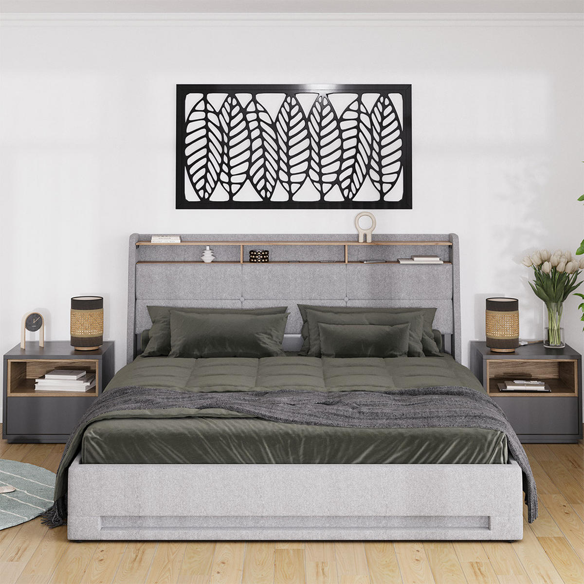 ČALOUNĚNÁ POSTEL Christin Šedá/dubová - šedá, kompozitní dřevo - VitaliSpa