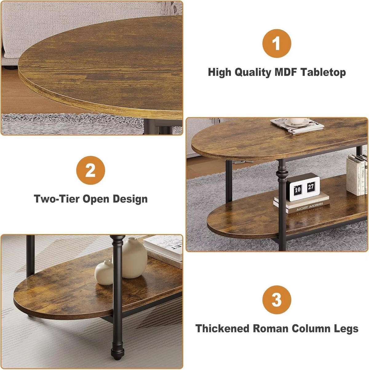 COUCHTISCH oval 2 Ebenen Walnuss Sofatisch - Braun, Holz (120/54/43.5cm) - Kaket