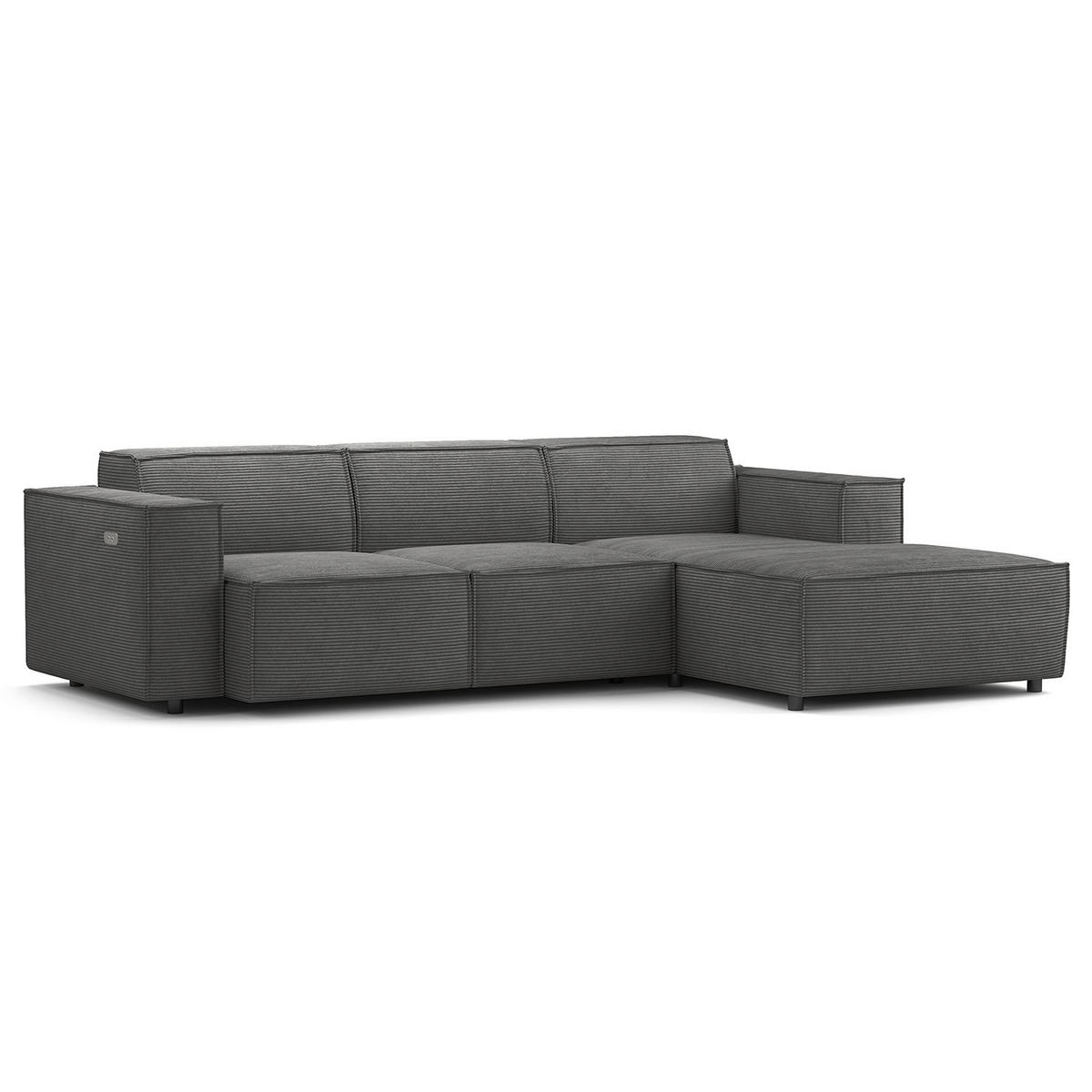 ECKSOFA mit Longchair - Anthrazit/Schwarz, Kunststoff/Textil (260/177cm) - home24