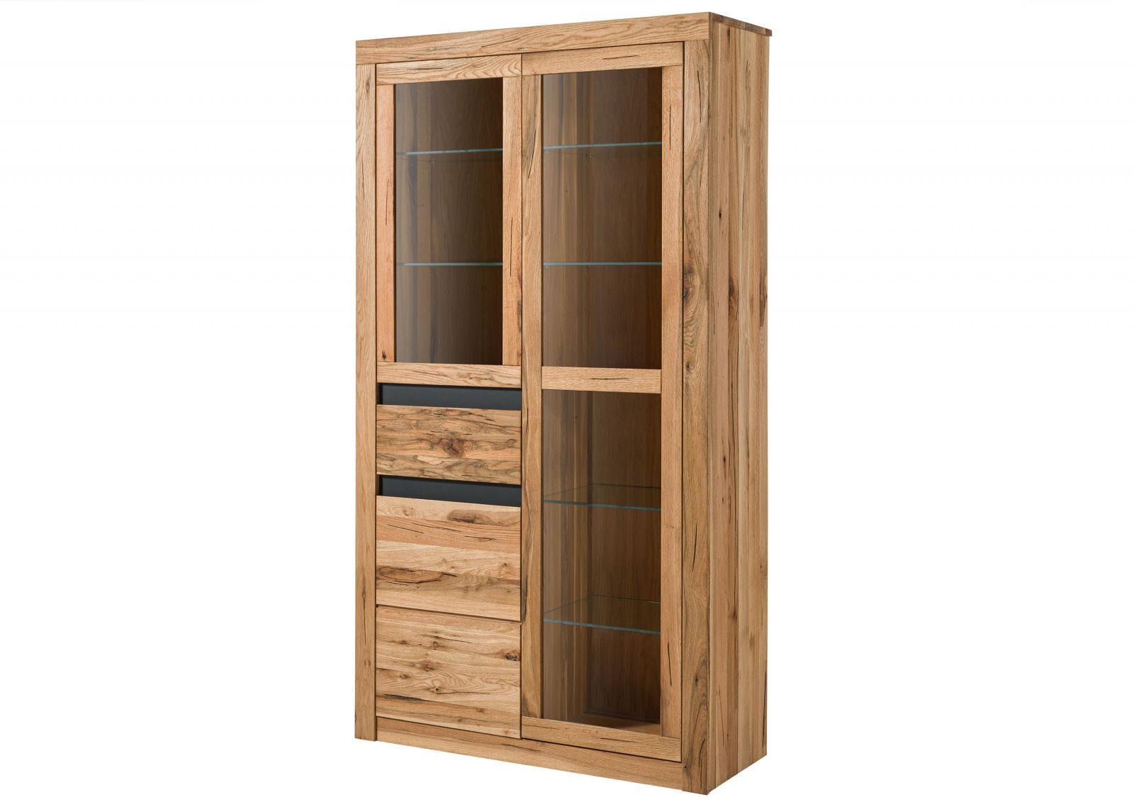 VITRINE Wild-/ Zerreiche 110x42x200 Eiche natur geölt MONTREUX #118 - Braun, Holz (110/200/42cm) - Massivmoebel24