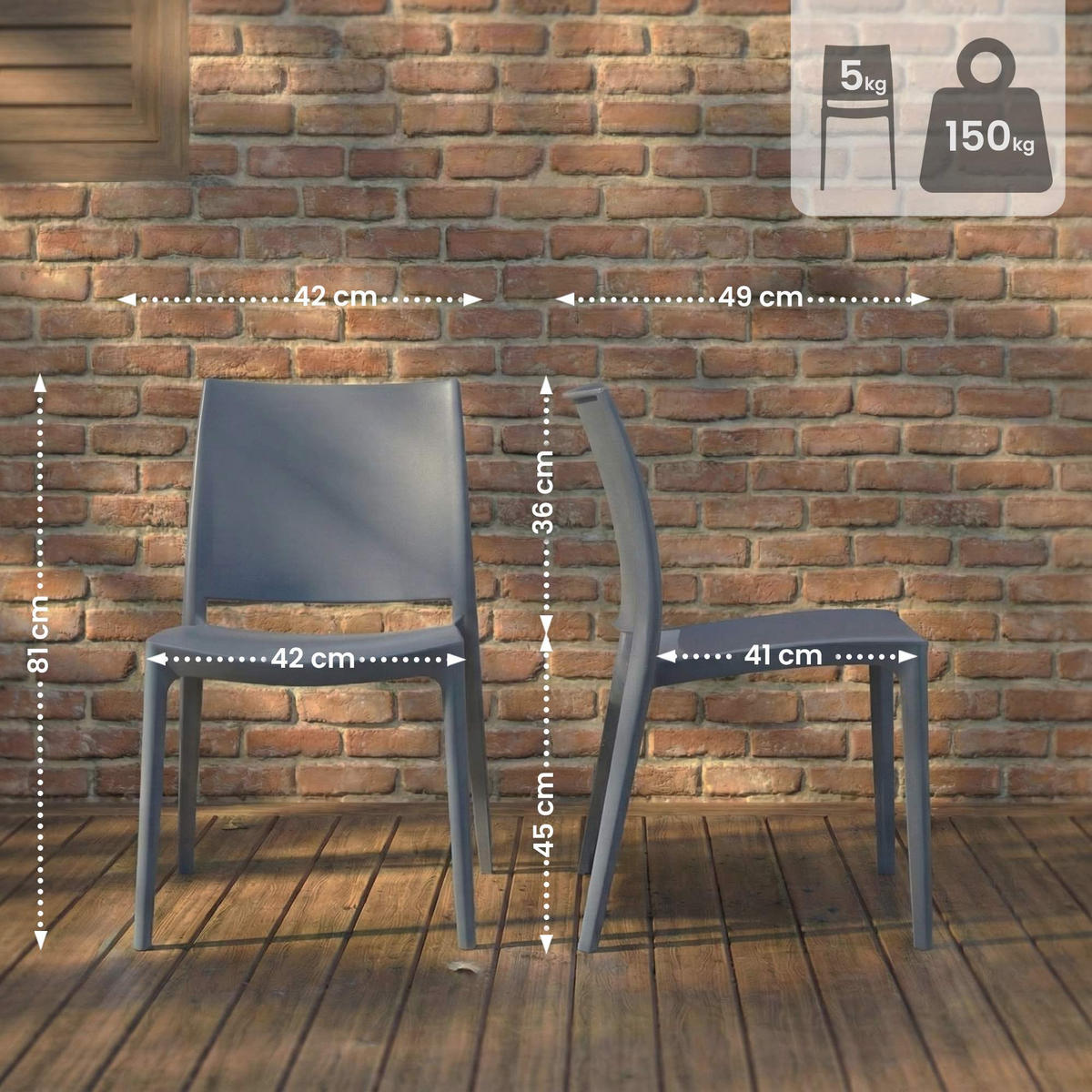 GARTENSTUHL Kunststoff Grau - Grau, Kunststoff (42/81/49cm) - CLP