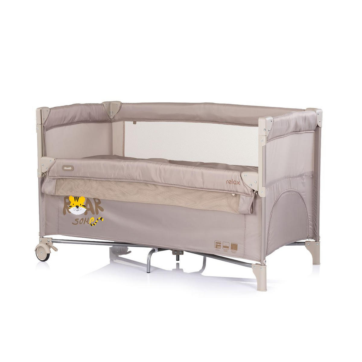 BABYREISEBETT Relax beige braun 2 Ebenen, als Beistellbett nutzbar, Seiteneingang, Faltmatratze - Beige, Metall (60/120cm) - Chipolino