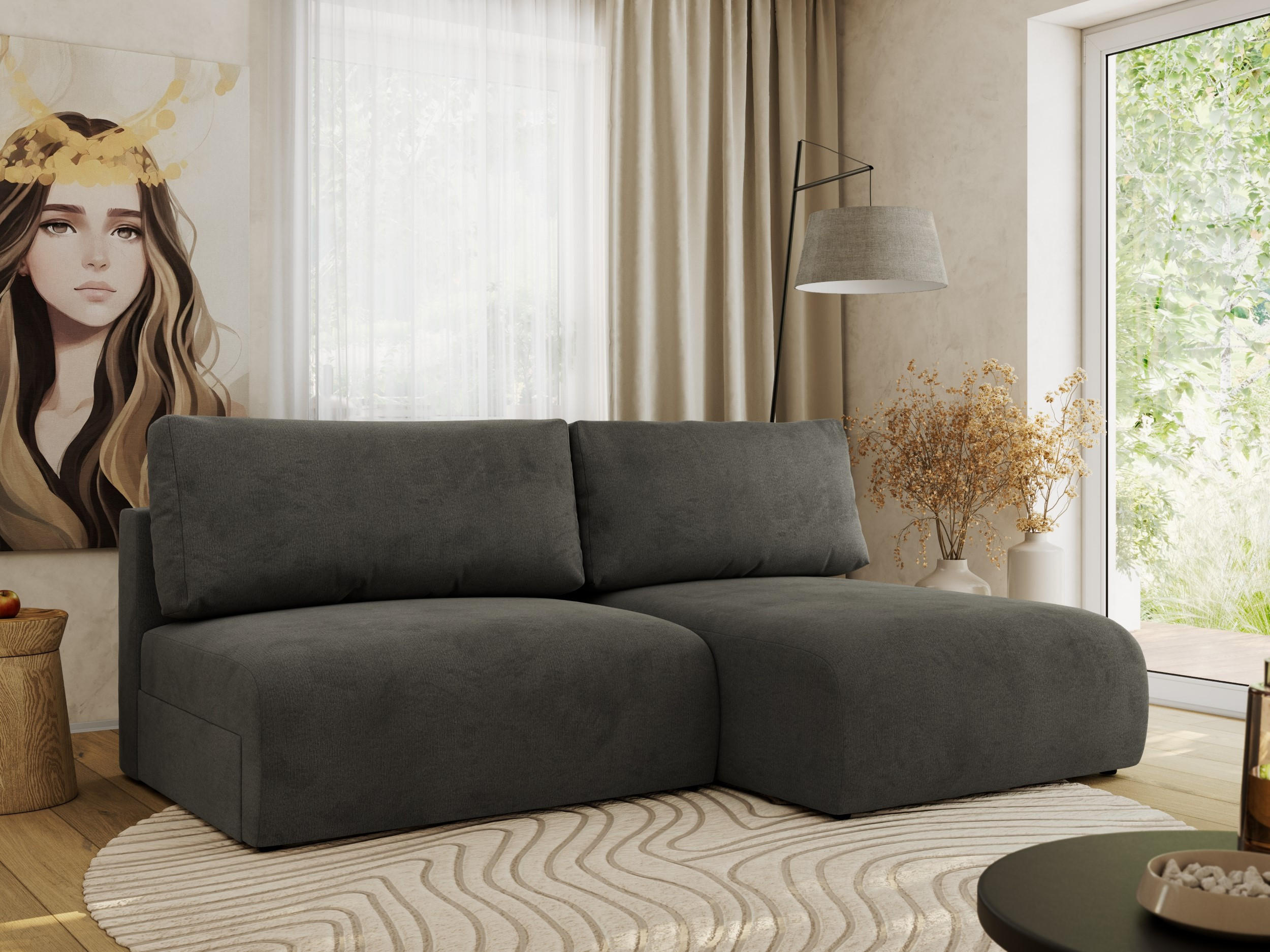 ECKSCHLAFSOFA VIVO L Dunkelgrau Velvet - rechts - Dunkelgrau/Schwarz, Kunststoff/Textil (150/223cm) - MKS