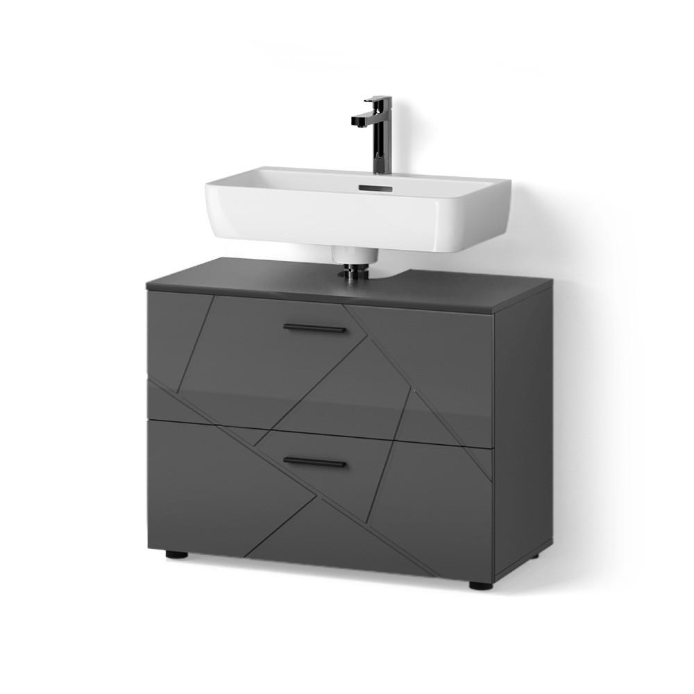 WASCHBECKENUNTERSCHRANK Ronco Anthrazit Hochglanz 80 x 58.6 cm - Schwarz Hochglanz/Anthrazit, Holzwerkstoff (80/58.6/41cm) - Livinity®