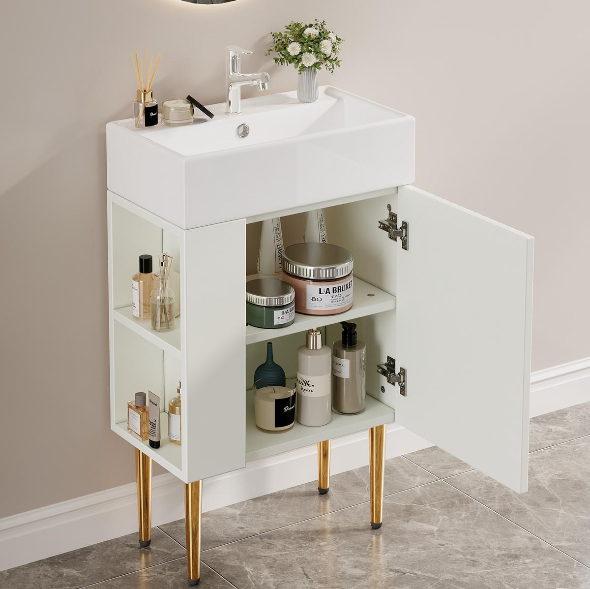 WASCHBECKENSCHRANK mit Keramikbecken Weiß für kleine Badezimmer - Weiß, Holzwerkstoff (31/91.5/55cm) - Beauniv