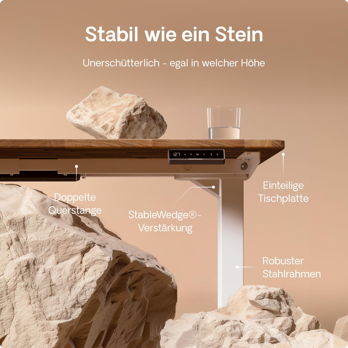 SCHREIBTISCH Elektrisch Höhenverstellbarer HomePro 120x60cm Weiß/Massive Walnuss mit Memory-Funktion, Anti-Kollisions Technologie - Walnussfarben/Weiß, Holz (60/120/63.5cm) - Desktronic