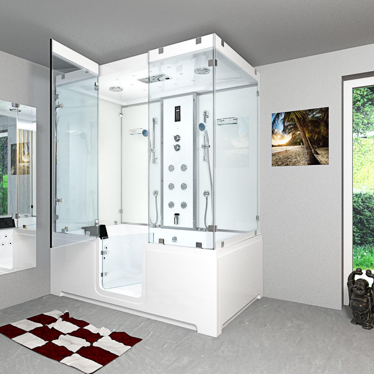 BADEWANNE Dusche K88-WS-EH-A-ALL Duschtempel - Weiß, Glas/Kunststoff (180/228/100cm) - AcquaVapore by Sandra Jentho