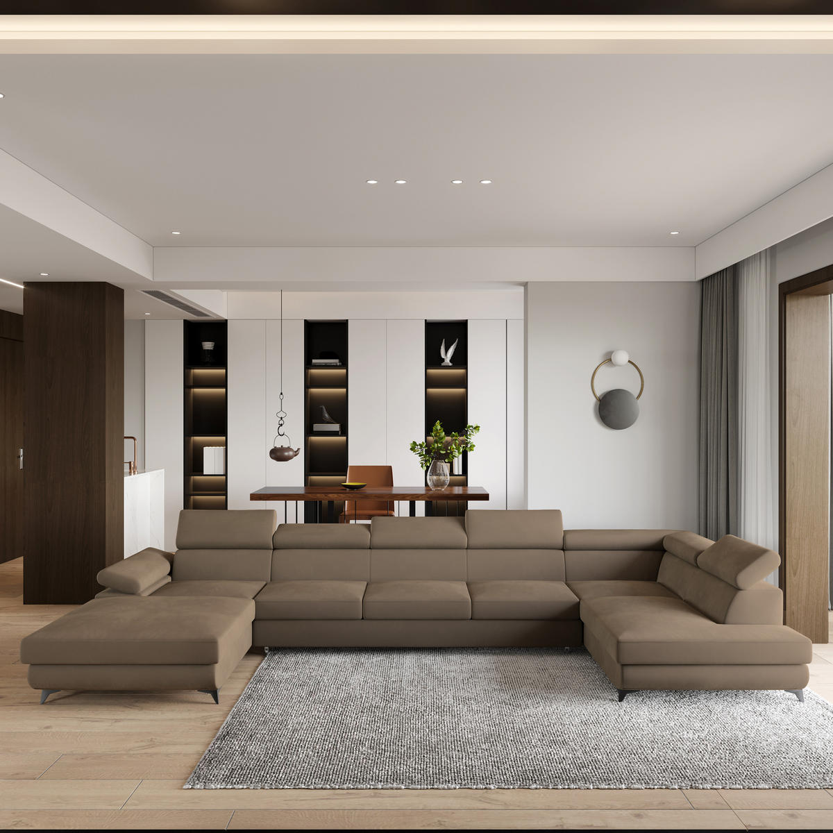 ROHOVÁ SEDAČKA MONTIVA béžová - černá/béžová, kov/dřevo (410/190cm) - MASSENO