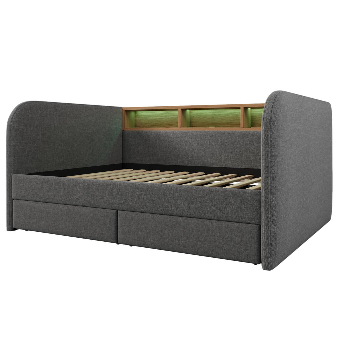 POLSTERBETT 140/190 cm Grau mit LED und USB-C-Ladefunktion - Grau, Textil (140/190cm) - OKWISH