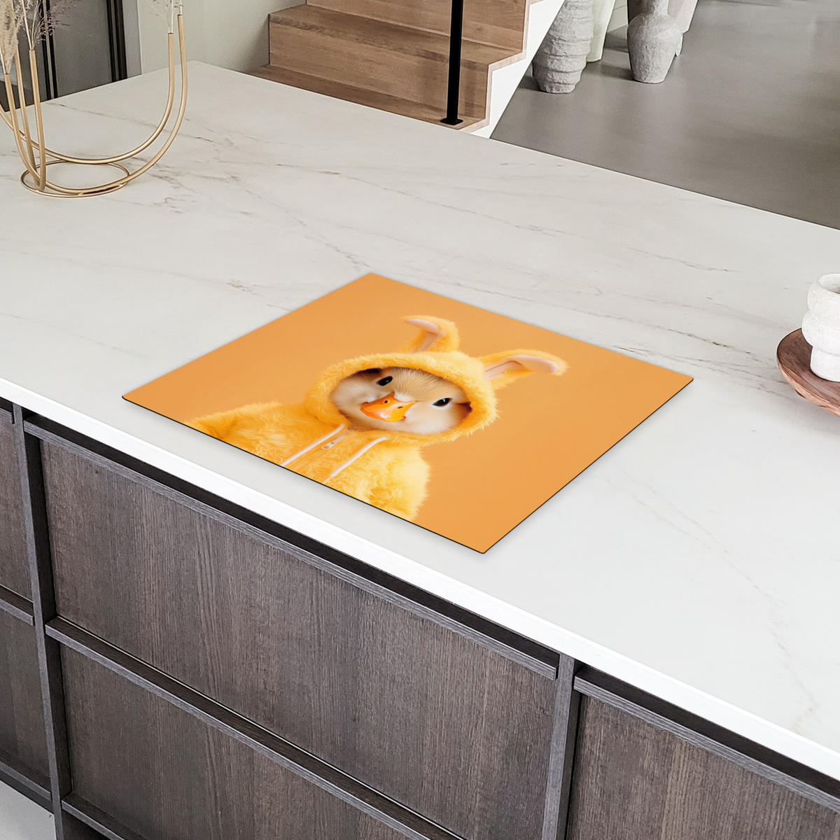 HERDABDECKPLATTE Osterhase - Kostüm - Ente Herdabdeckung Induktionsfeld 65x52 cm - Gelb, Kunststoff (65/52/0.2cm) - MuchoWow