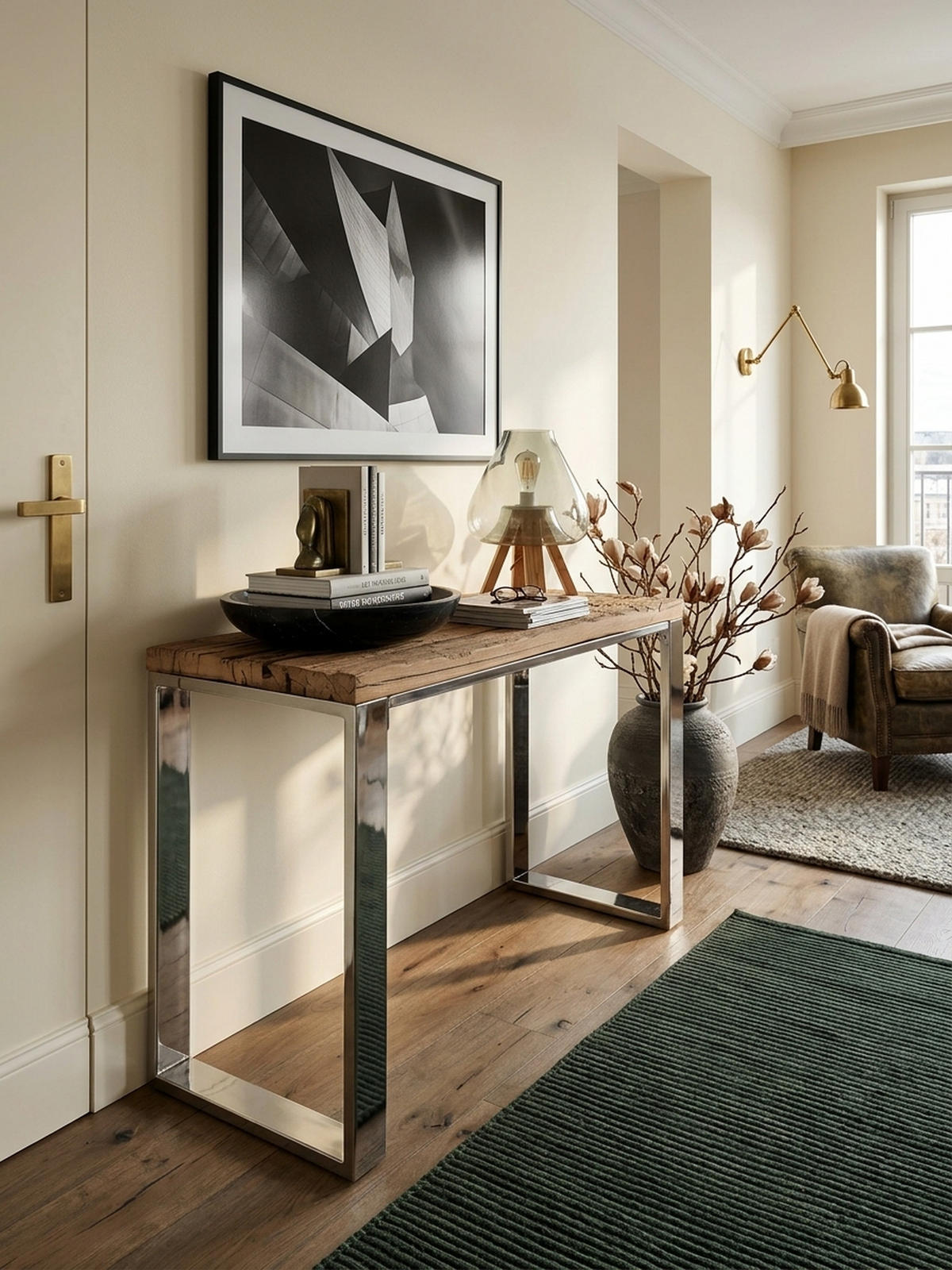 KONSOLENTISCH – Massivholz/Metall, 115 cm, Industrial-Stil, mit Schubladen - Beige/Silberfarben, Holz/Metall (46/115/76cm) - KADIMA DESIGN