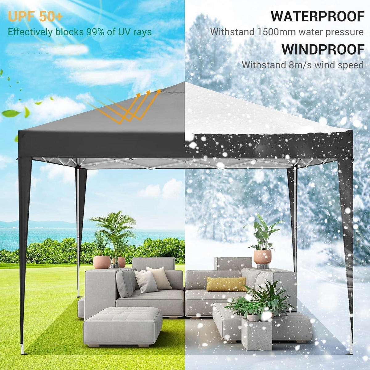 PAVILLON 3x3m Schwarz Wasserdicht mit 4 Seitenteilen - Schwarz, Textil (300/205/300cm)