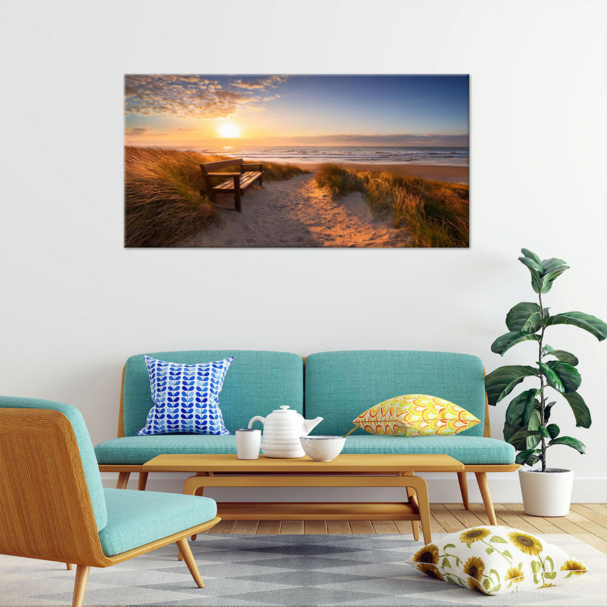 WANDBILD strand meer dünen sonnenuntergang - Orange, Textil (80/40cm) - Feeby