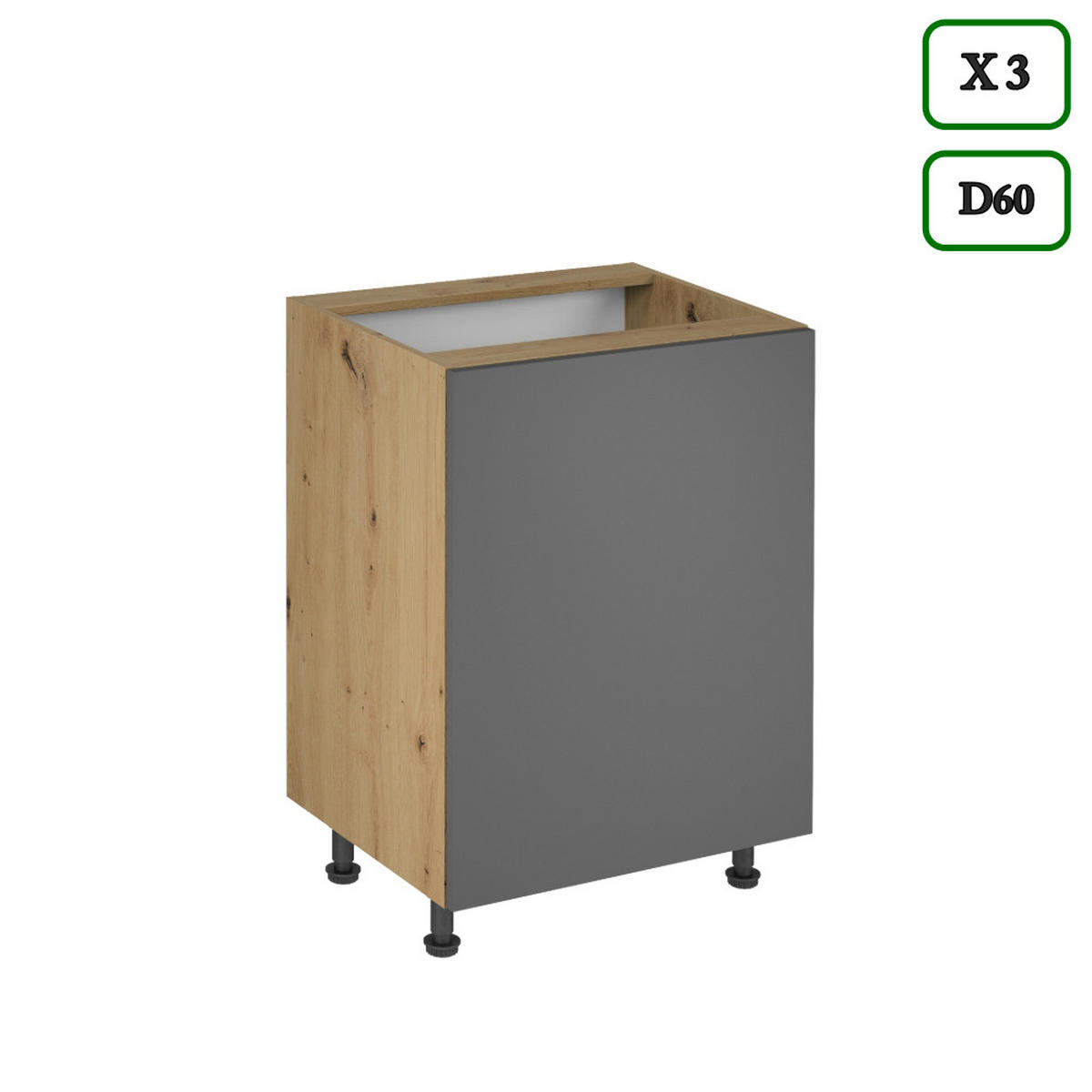 KÜCHENZEILE 360 cm - Langen K104-M360 - in Grau / Matt - Schwarz/Grau, Holz/Holzwerkstoff (360/212/60cm)