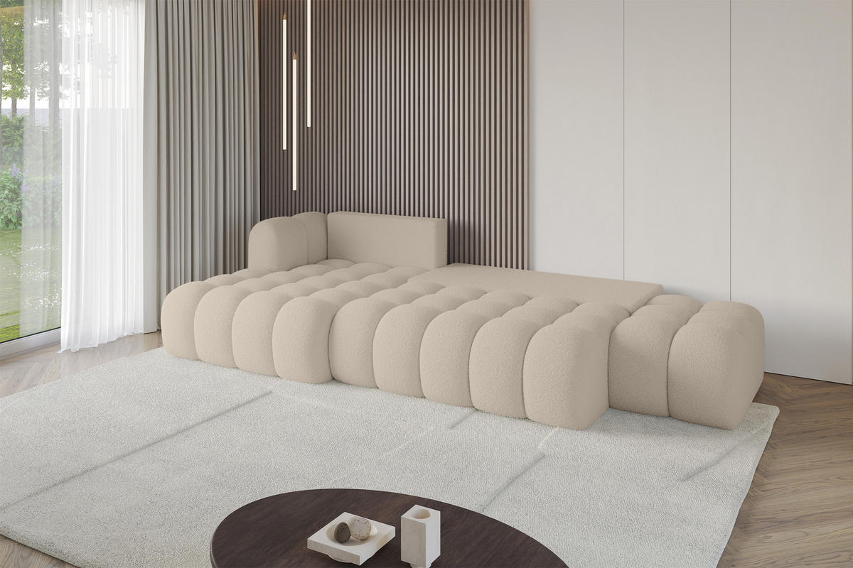 ECKSOFA mit Schlaffunktion Ottomane Links OLEA-L2 321x164x75 Dunkelbeige Bouclé - Hellbraun/Schwarz, Holzwerkstoff/Kunststoff (321/164cm) - ALTDECOR