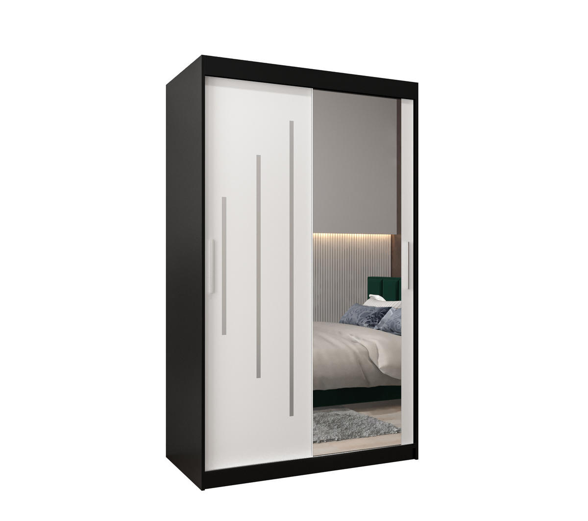 SCHWEBETÜRENSCHRANK 200/120/62 2-türig - Silberfarben/Schwarz, Holz/Kunststoff (120/200/62cm) - Abiks Möbel