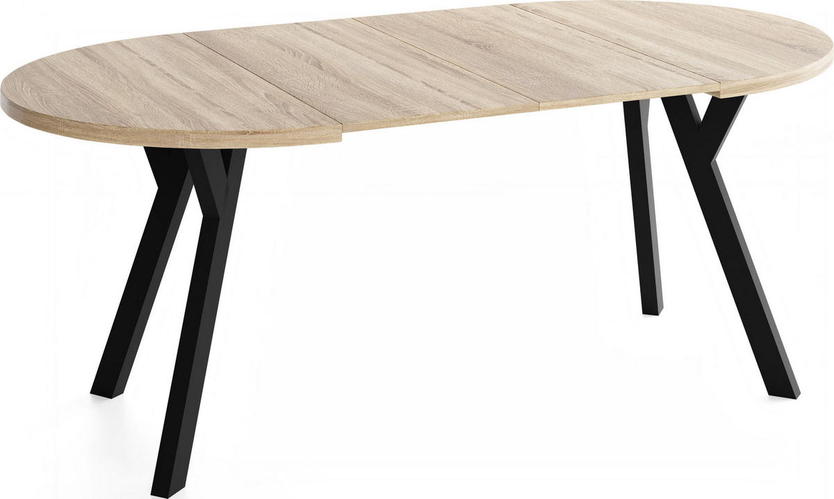 ESSTISCH Vero rund ausziehbar verlängerbar, Eiche Sonoma Hellbraun 90-190/90/77 cm - Schwarz/Sonoma Eiche, Holz/Holzwerkstoff (90/90/77cm) - WFL GROUP