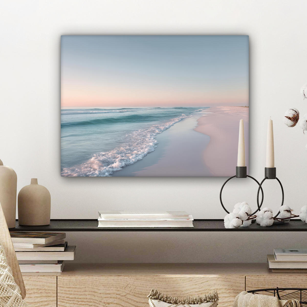 LEINWANDBILD Küstenlinie - Pastell - Wasser Wandbild 40x30 cm - Pastellblau, Textil (40/30cm) - MuchoWow