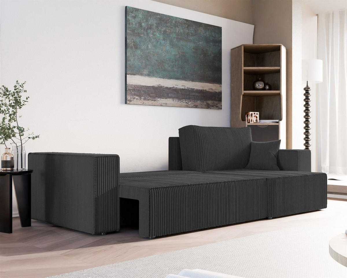 ECKSOFA Adara Max Mit Schlaffunktion - Schwarz, Holzwerkstoff/Textil (145/276cm) - Fun Möbel