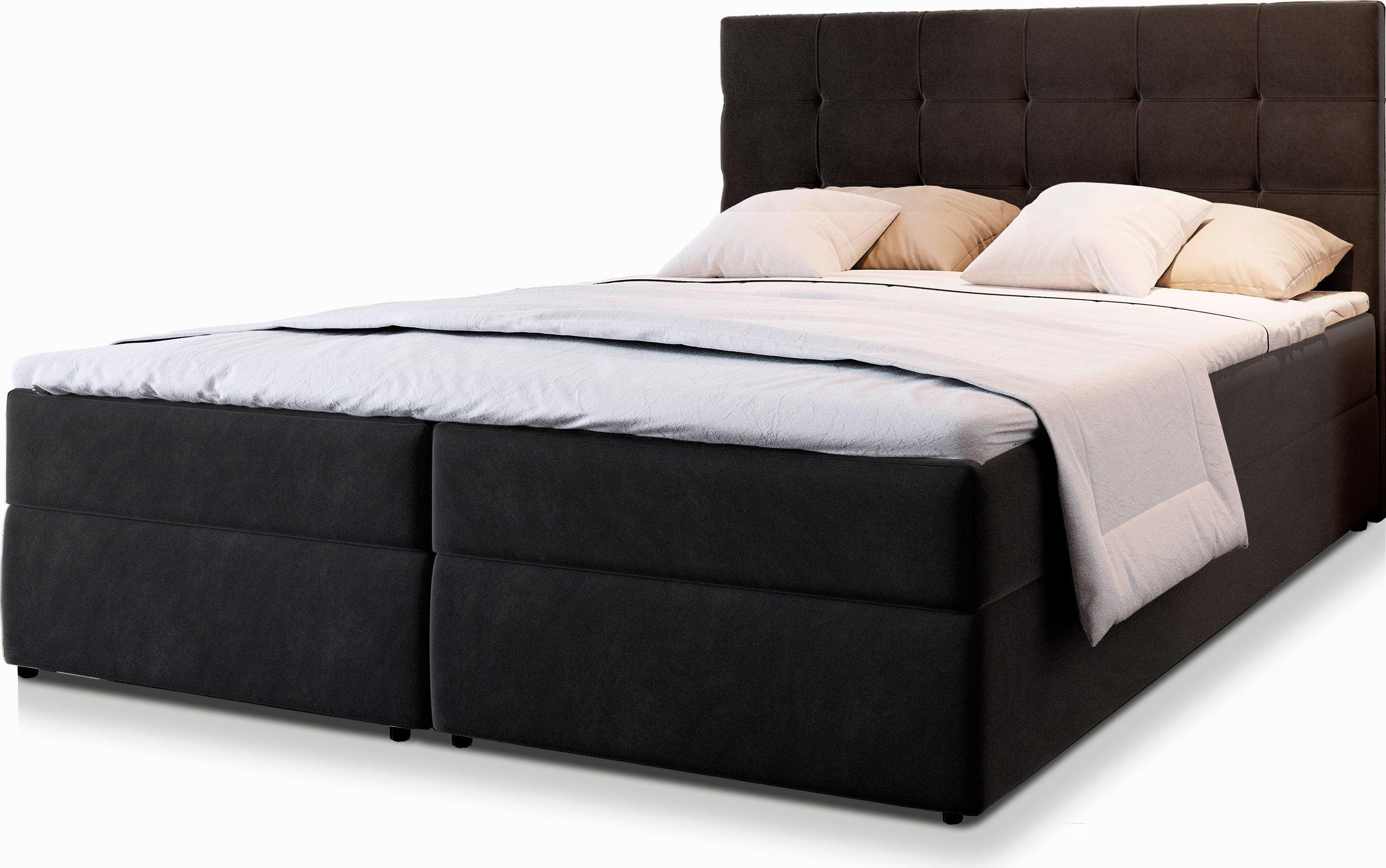 BOXBETT GLOS 140x200 cm mit Matratze und Topper - Schwarz - Schwarz, Holz (140/200cm) - MASSENO