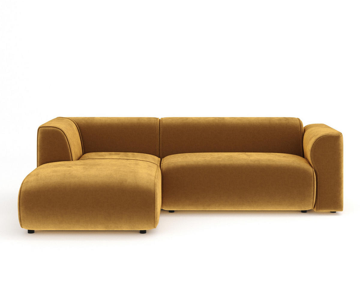 ECKSOFA Melani Honigfarbe Samtstoff - Schwarz/Honig, Holz/Holzwerkstoff (253/153cm) - Maison de Reve